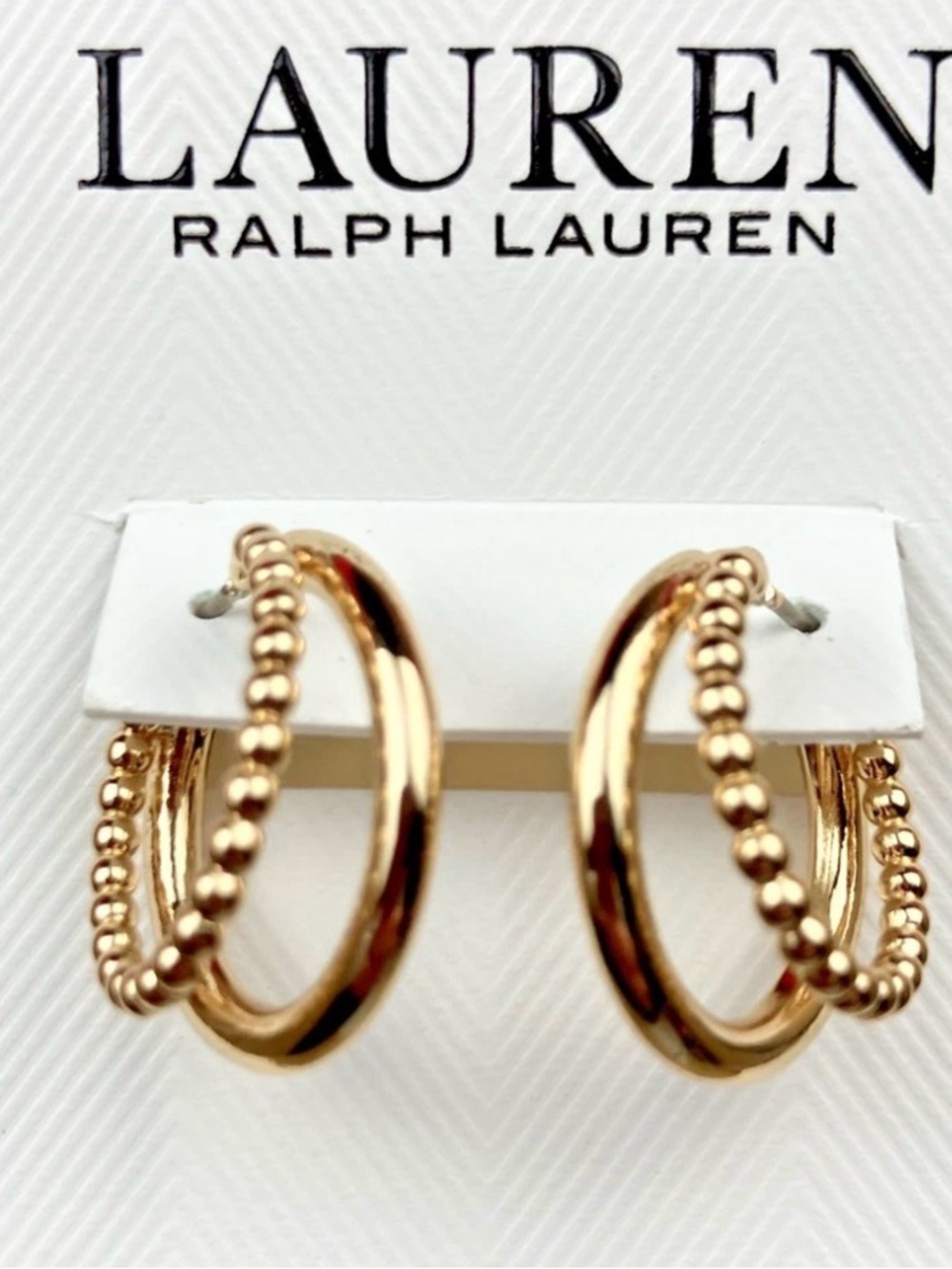 NWT Lauren Ralph Lauren gold-tone bead split hoop earrings feature
